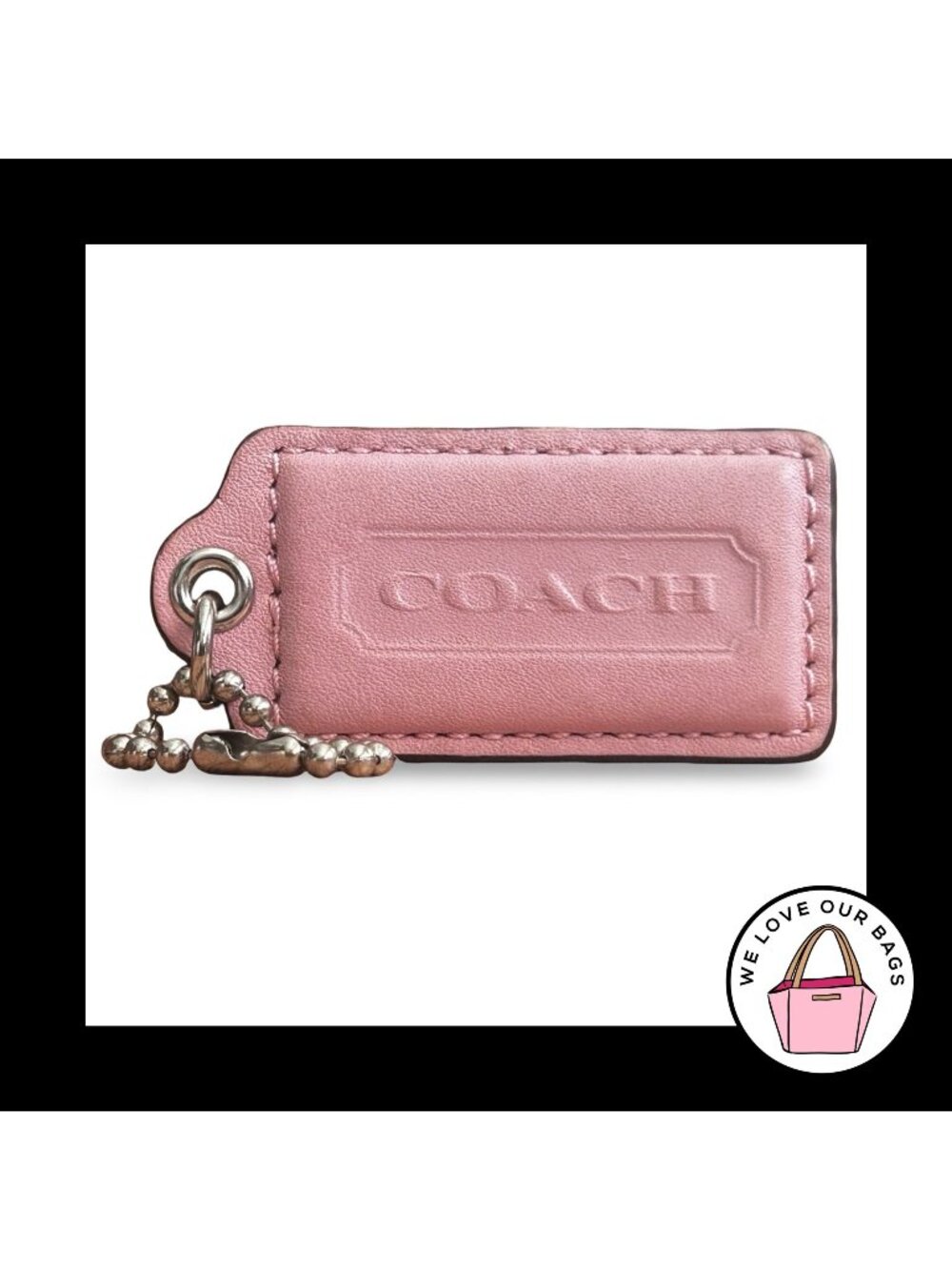 COACH HANG TAG 2.5" Pink and Orange Leather Bag Charm Keychain Fob Nickel Large